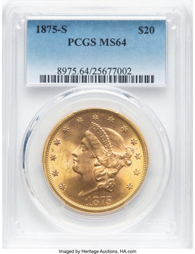 1875-S $20 Liberty Double Eagle PCGS MS64