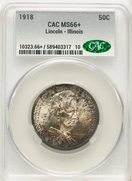 1918 50C Lincoln CACG Plus Commemorative Silver CACG MS66+