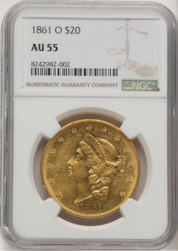 1861-O $20 Liberty Double Eagle NGC AU55