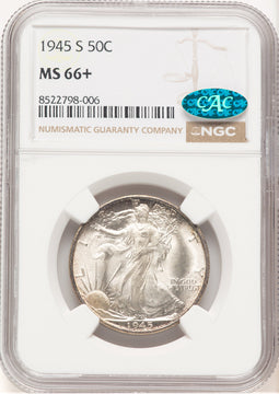 1945-S 50C CAC Walking Liberty Half Dollar NGC MS66+