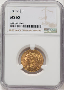 1915 $5 Indian Half Eagle NGC MS65