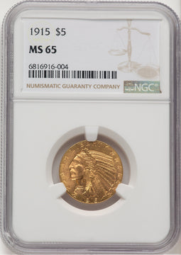 1915 $5 Indian Half Eagle NGC MS65 (776662004)