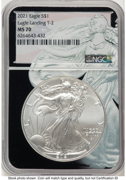 2021 Silver Eagle Type 2 Black Silver Eagle Core Overlay/Label NGC MS70
