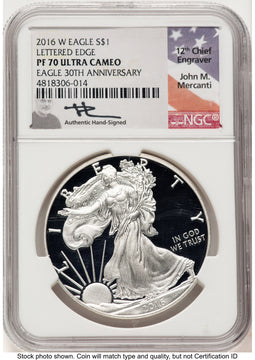 2016-W Proof Silver Eagle 1 oz John NGC PF70 Mercanti