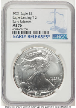 2021 Silver Eagle Type 2 ER Blue NGC MS70