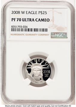 2008-W Proof Platinum Eagle 1/4 oz Brown Label NGC PF70