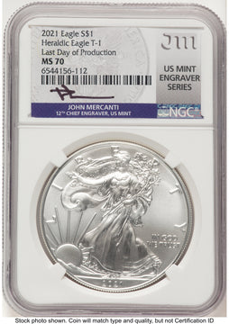 2021 Silver Eagle Type 1 John US Mint Engraver Series Last Day of Production NGC PF70 Mercanti