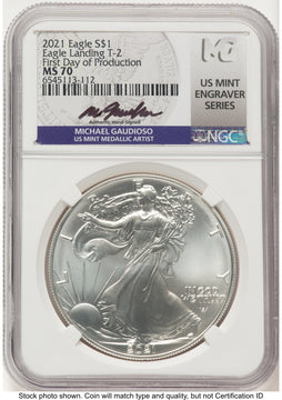2021 Silver Eagle Type 2 Michael Gaudioso US Mint Engraver Series First Day of Production NGC PF70