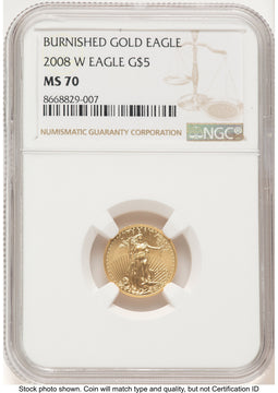 2008-W Burnished Gold Eagle 1/10 oz Brown Label NGC MS70