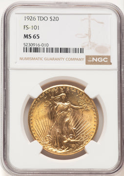 1926 $20 Tripled Die Obverse FS-101 Saint-Gaudens Double Eagle NGC MS65