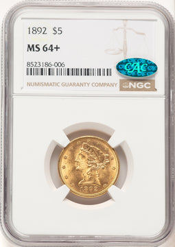 1892 $5 CAC Liberty Half Eagle NGC MS64+ (777401001)