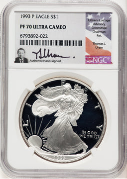 1993-P Proof Silver Eagle 1 oz Thomas Uram NGC PF70