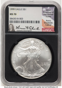 1999 Silver Eagle Anna Cabral NGC MS70
