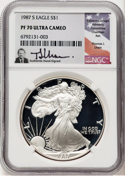 1987-S Proof Silver Eagle 1 oz Thomas Uram NGC PF70