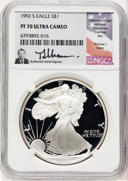 1992-S Proof Silver Eagle 1 oz Thomas Uram NGC PF70