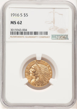 1916-S $5 Indian Half Eagle NGC MS62 (777420006)