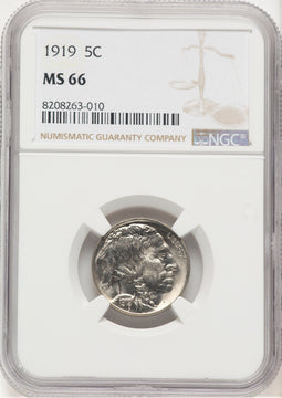 1919 5C Buffalo Nickel NGC MS66