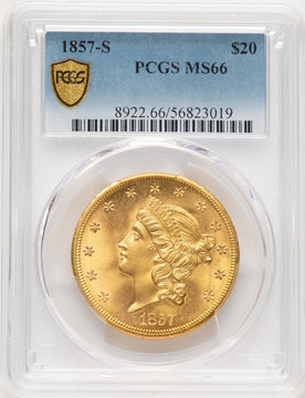 1857-S $20 Liberty Double Eagle PCGS MS66