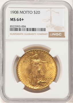 1908 $20 MOTTO Saint-Gaudens Double Eagle NGC MS64+