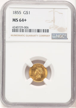 1855 G$1 Type Two Gold Dollar NGC MS64+
