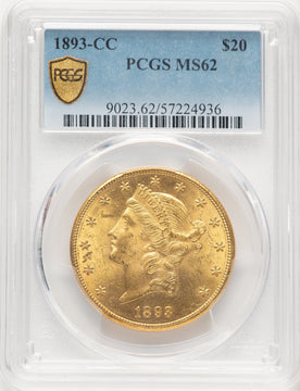 1893-CC $20 Liberty Double Eagle PCGS MS62