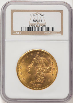 1857-S $20 Liberty Double Eagle NGC MS62