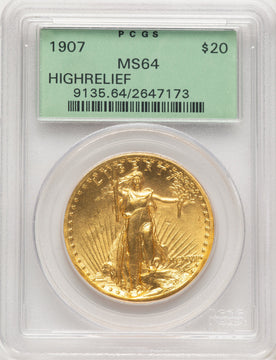 1907 $20 Wire Rim High Relief Double Eagle PCGS MS64 (777472040)