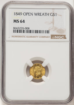 1849 G$1 Gold Dollar NGC MS64