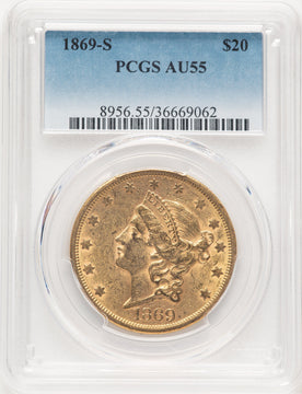 1869-S $20 Liberty Double Eagle PCGS AU55