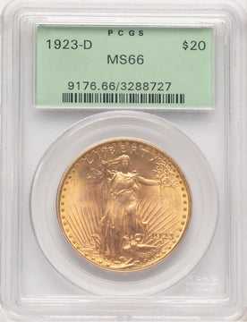 1923-D $20 Saint-Gaudens Double Eagle PCGS MS66