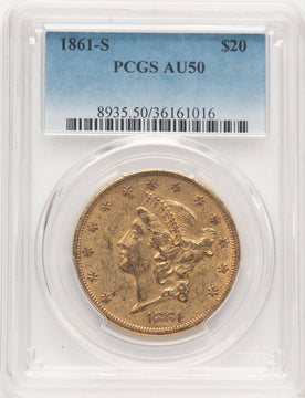 1861-S $20 Liberty Double Eagle PCGS AU50 (777525162)