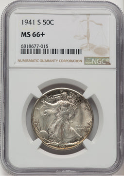 1941-S 50C Walking Liberty Half Dollar NGC MS66+ (777605006)