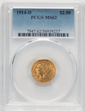 1914-D $2.50 Indian Quarter Eagle PCGS MS62 (777631095)