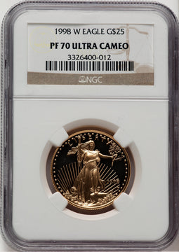 1998-W Gold American Eagle 4-Coin Set Brown Label NGC PF70