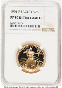 1991-P Proof Gold Eagle 1/2 oz Brown Label NGC PF70