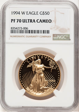 1994-W Proof Gold Eagle 1 oz Brown Label NGC MS70