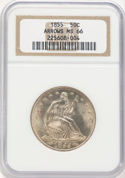 1855 50C Arrows Seated Half Dollar NGC MS66