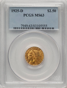 1925-D $2.50 Indian Quarter Eagle PCGS MS63