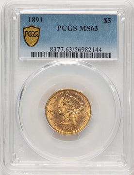 1891 $5 Liberty Half Eagle PCGS MS63