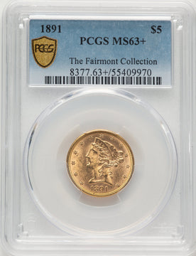 1891 $5 Liberty Half Eagle PCGS MS63+