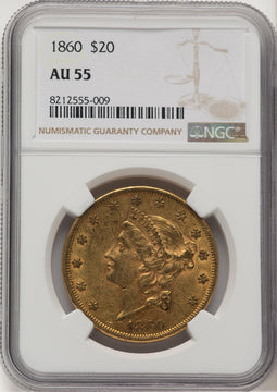 1860 $20 Liberty Double Eagle NGC AU55
