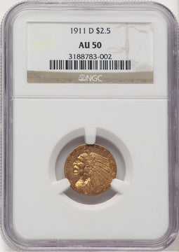 1911-D $2.50 Indian Quarter Eagle NGC AU50