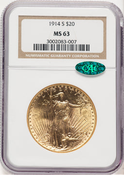 1914-S $20 CAC Saint-Gaudens Double Eagle NGC MS63