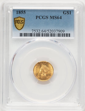 1855 G$1 Type Two Gold Dollar PCGS MS64 1855 G$1 Type Two Gold Dollar PCGS MS64