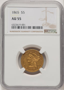 1865 $5 Liberty Half Eagle NGC AU55