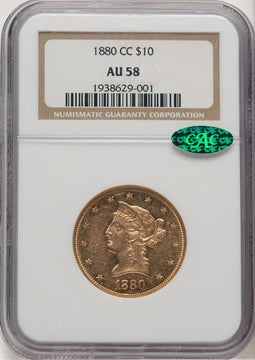 1880-CC $10 CAC Liberty Eagle NGC AU58