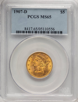 1907-D $5 Liberty Half Eagle PCGS MS65