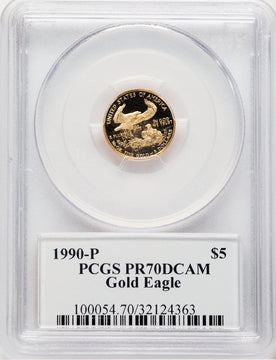 1990-P Proof Gold Eagle 1/10 oz Saint Gaudens Label PCGS PR70