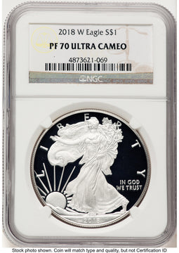 2018-W Proof Silver Eagle 1 oz Brown Label NGC PF70