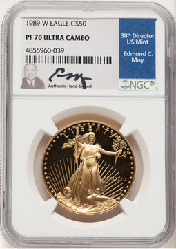 1989-W Proof Gold Eagle 1 oz NGC PF70 Ed Moy